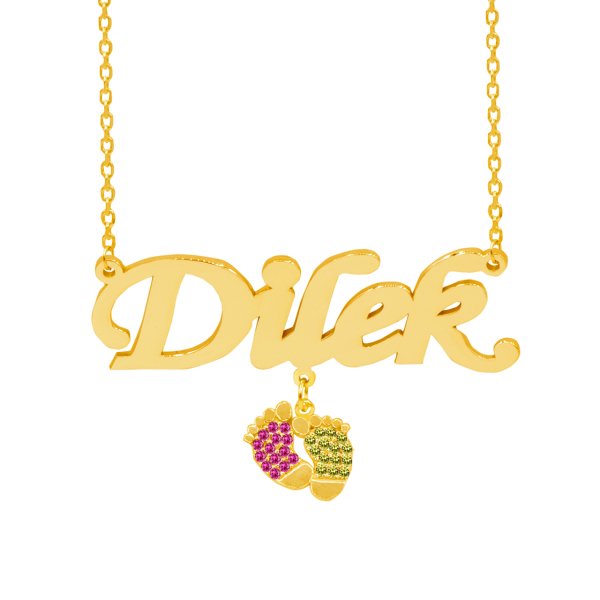 Gümüş Sarı Kırmızı Renkli Patik Sallantılı İsimli Kolye