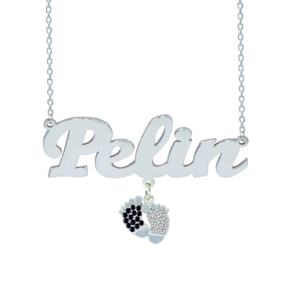 Gümüş Siyah Beyaz Renkli Patik Sallantılı İsimli Kolye