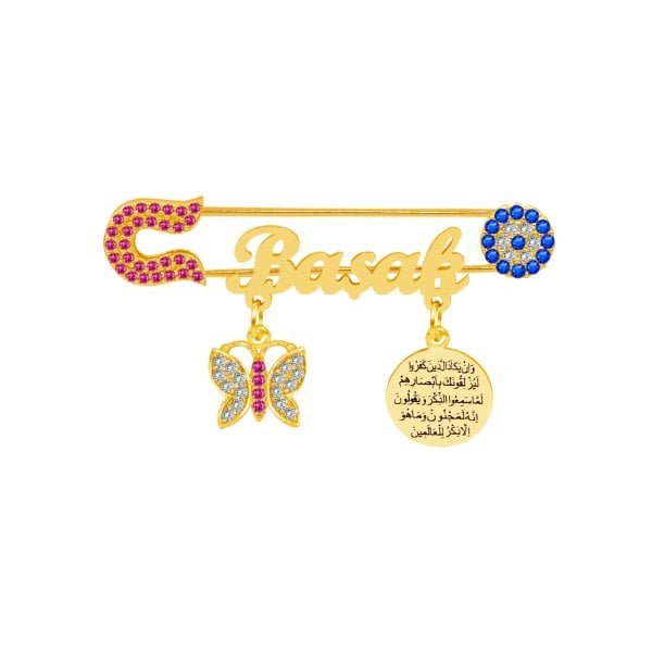 Gümüş Nazar Boncuklu İsimli Bebek Çatal İğne