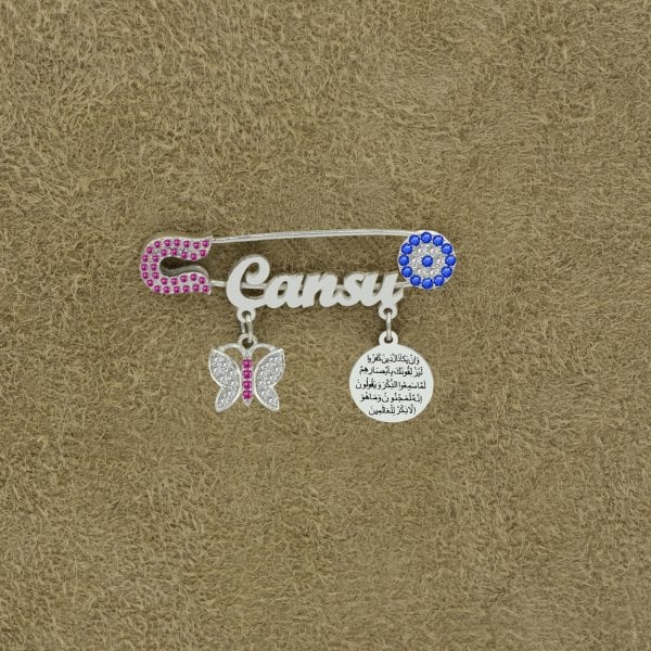 Gümüş Nazar Boncuklu İsimli Bebek Çatal İğne