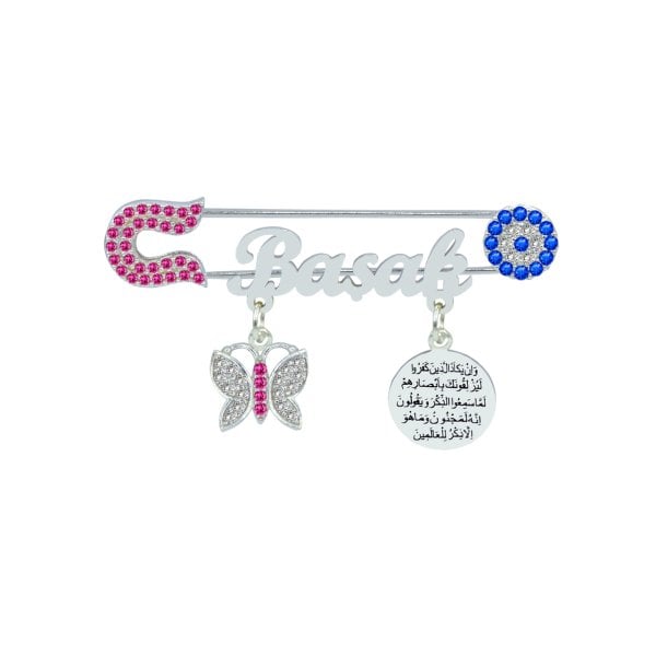 Gümüş Nazar Boncuklu İsimli Bebek Çatal İğne