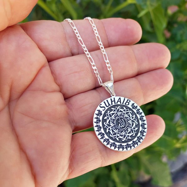 Gümüş Arapça Allah Muhammed Yuvarlak İsimli Kolye
