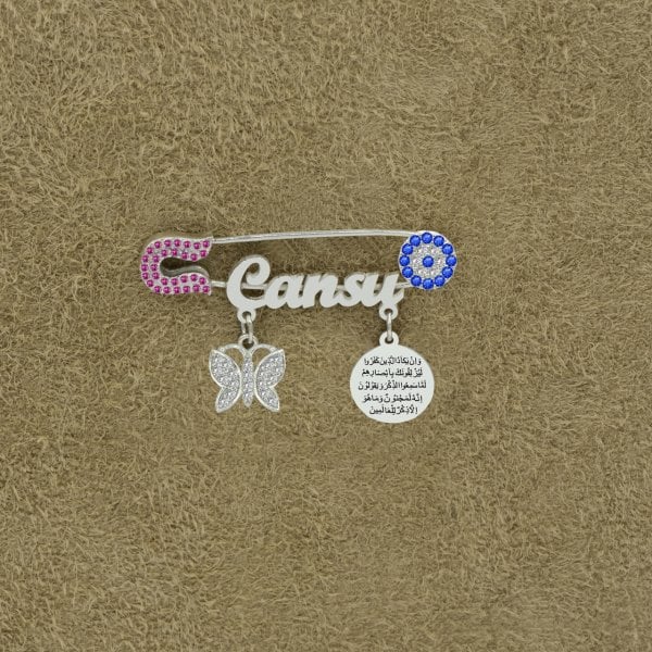 Gümüş Nazarlı İsimli Bebek Çatal İğne