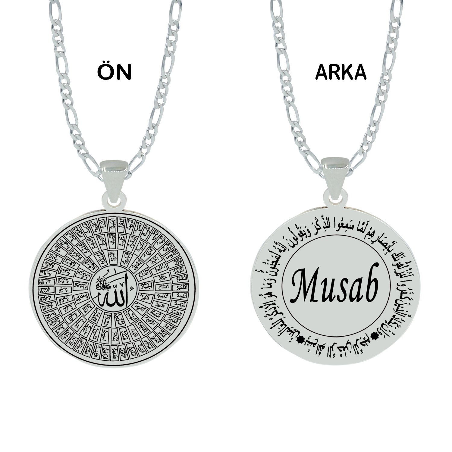 Gümüş Yuvarlak Plaka Esmaül Hüsna İsimli Kolye