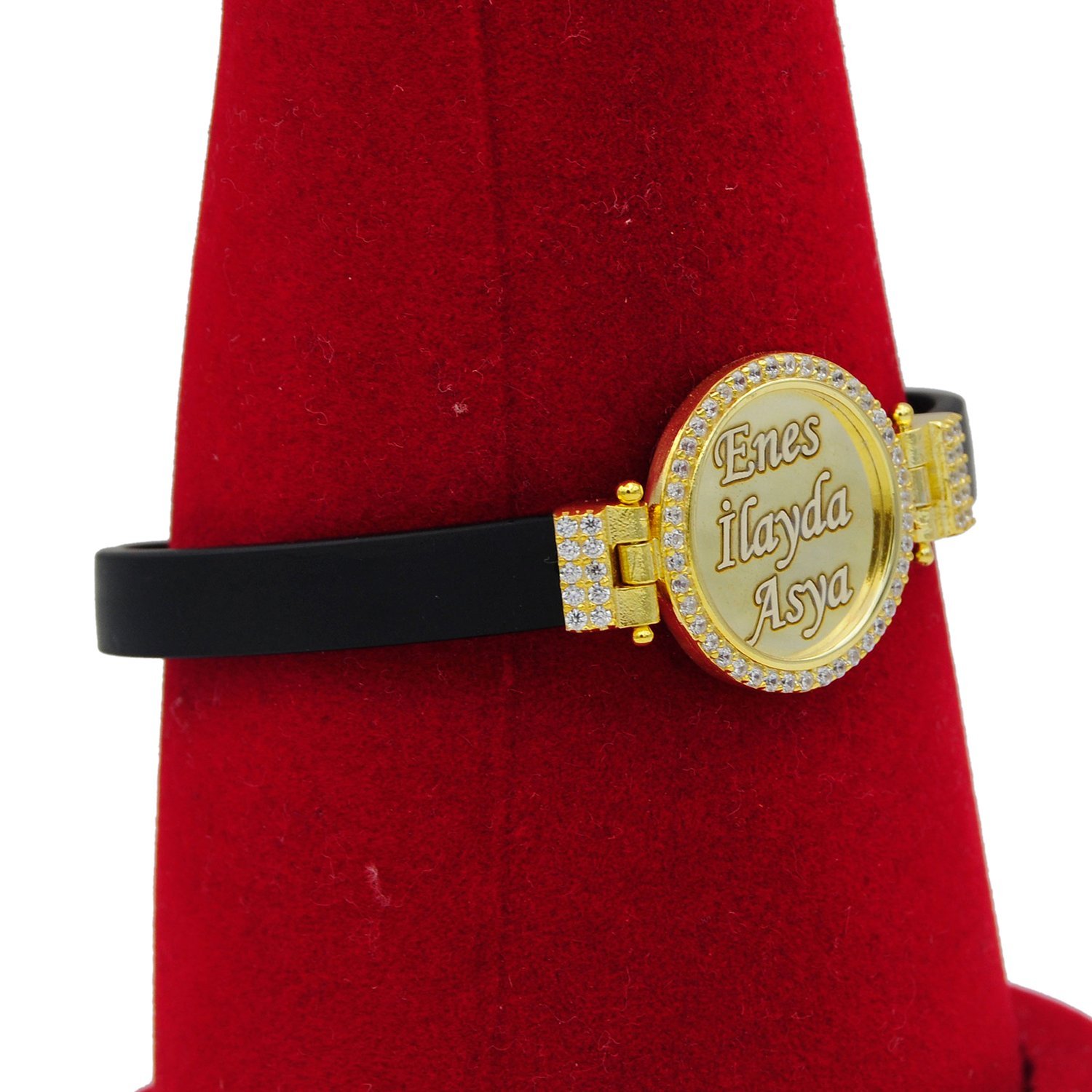 Gümüş Taşlı Yuvarlak Plaka Silikonlu İsimli Bileklik