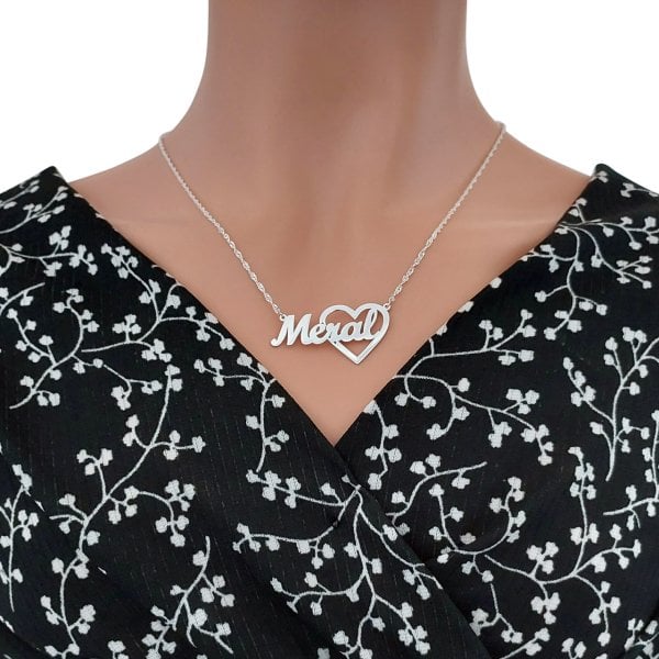 Gümüş Özel Tasarım Kalpli İsimli Kolye