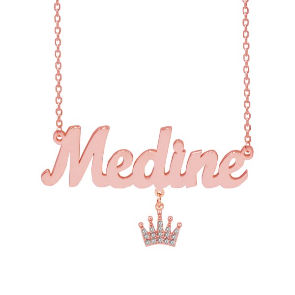 Gümüş Beyaz Taş Taçlı Sallantı İsimli Kolye