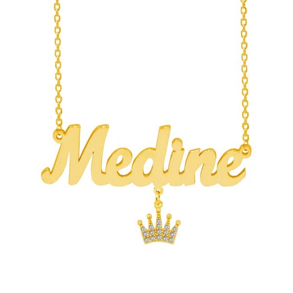 Gümüş Beyaz Taş Taçlı Sallantı İsimli Kolye