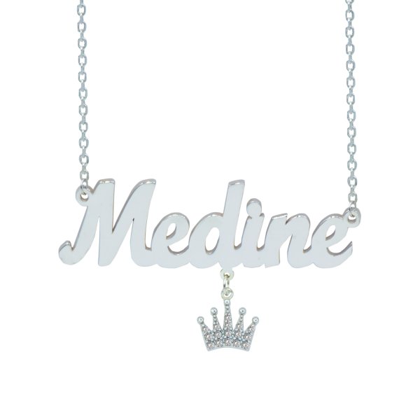 Gümüş Beyaz Taş Taçlı Sallantı İsimli Kolye