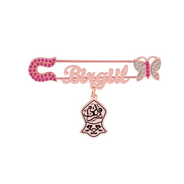 Gümüş Kelebekli İsimli Bebek Yaka İğnesi