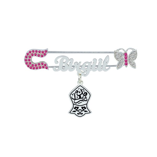 Gümüş Kelebekli İsimli Bebek Yaka İğnesi