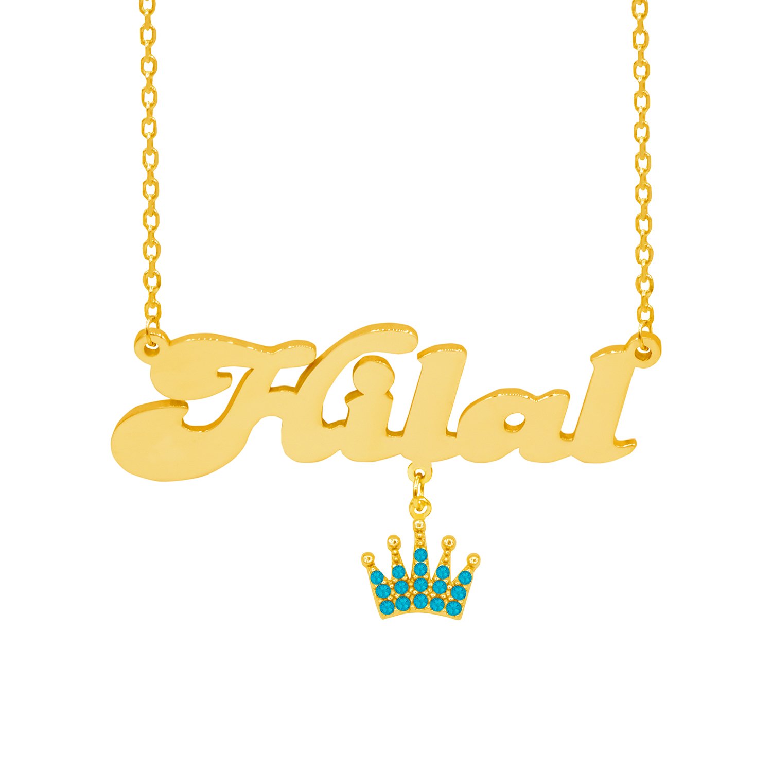 Gümüş Turkuaz Renk Taç Sallantılı İsimli Kolye