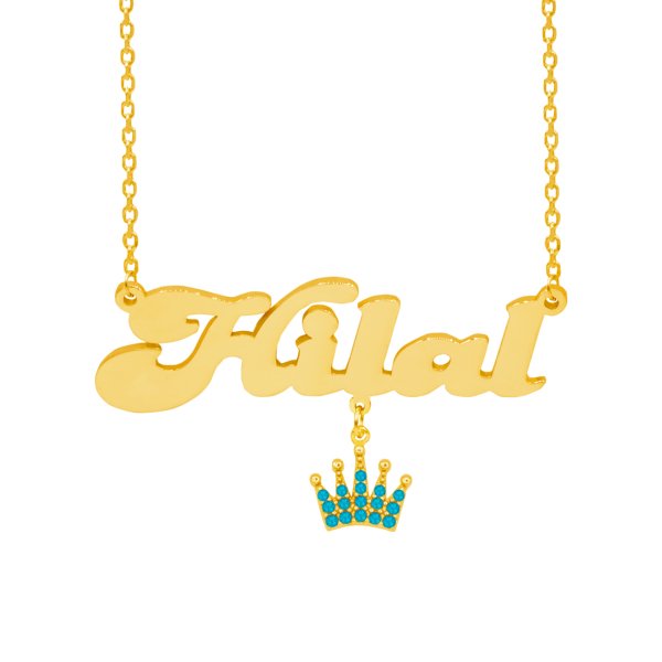 Gümüş Turkuaz Renk Taç Sallantılı İsimli Kolye