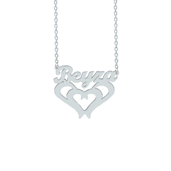 Gümüş Özel Tasarım Kalp Üstü İsimli Kolye