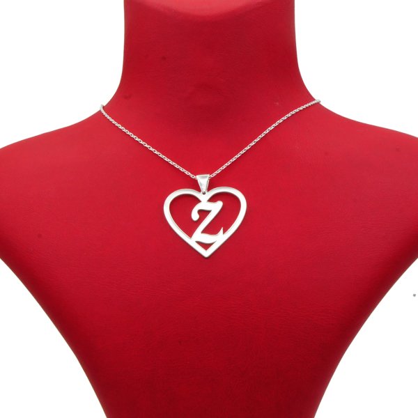 Gümüş Kişiye Özel Kalpli Tasarım Tek Harfli Kolye