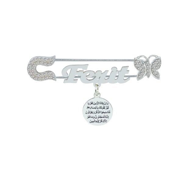 Gümüş Nazar Dualı İsimli Bebek Çatal İğnesi