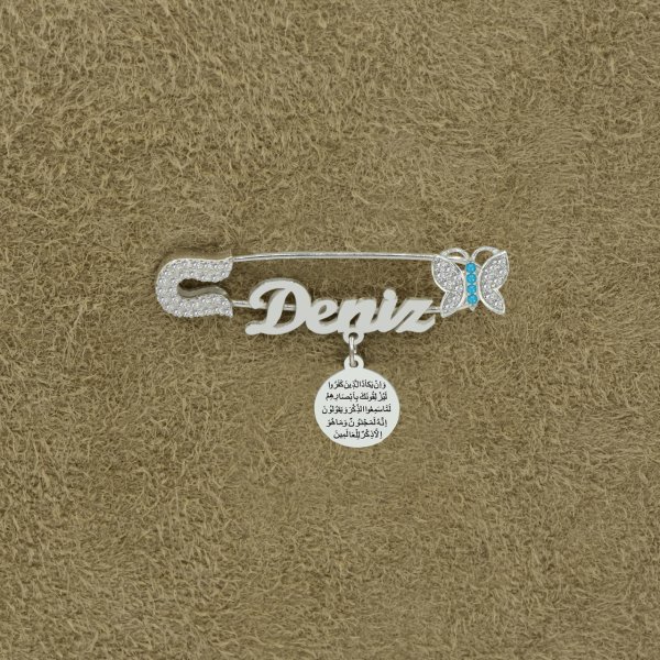 Gümüş Kelebekli İsimli Bebek Nazar İğne