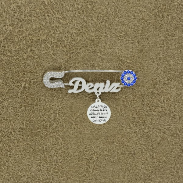 Gümüş Nazar Boncuklu İsimli Bebek İğnesi
