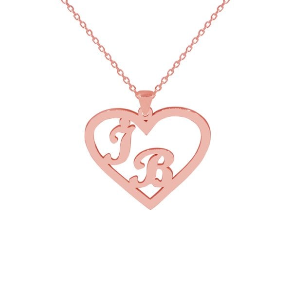 Gümüş Kişiye Özel Kalpli Tasarım 2 Harfli Kolye