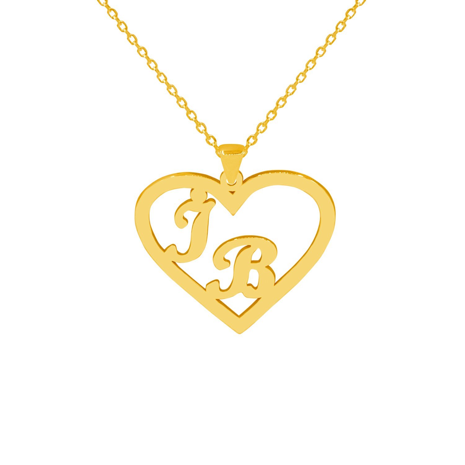 Gümüş Kişiye Özel Kalpli Tasarım 2 Harfli Kolye