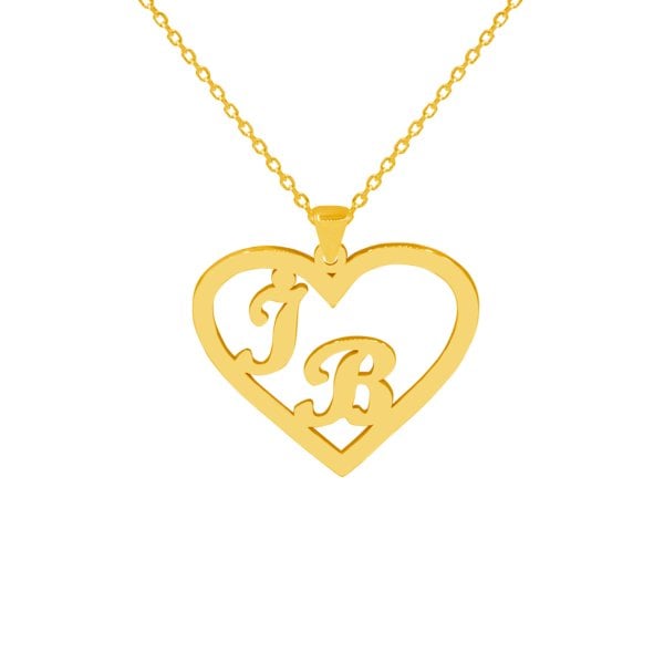 Gümüş Kişiye Özel Kalpli Tasarım 2 Harfli Kolye