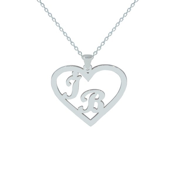 Gümüş Kişiye Özel Kalpli Tasarım 2 Harfli Kolye