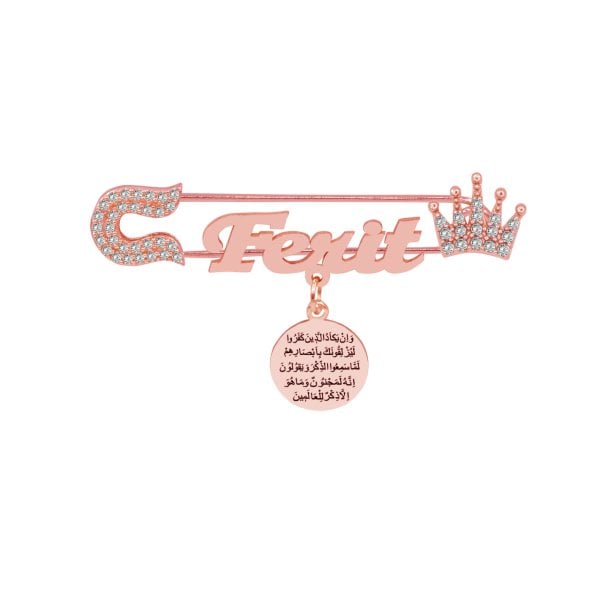 Gümüş Nazar Dualı Taçlı İsimli Bebek İğnesi