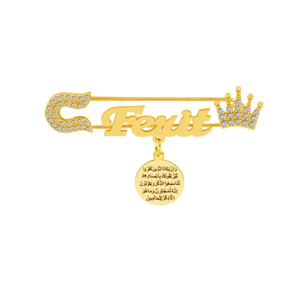 Gümüş Nazar Dualı Taçlı İsimli Bebek İğnesi