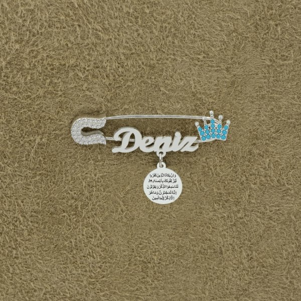 Gümüş Taçlı İsimli Bebek Nazar İğnesi