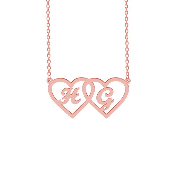 Gümüş Özel Tasarım Çift Kalp Harfli Kolye