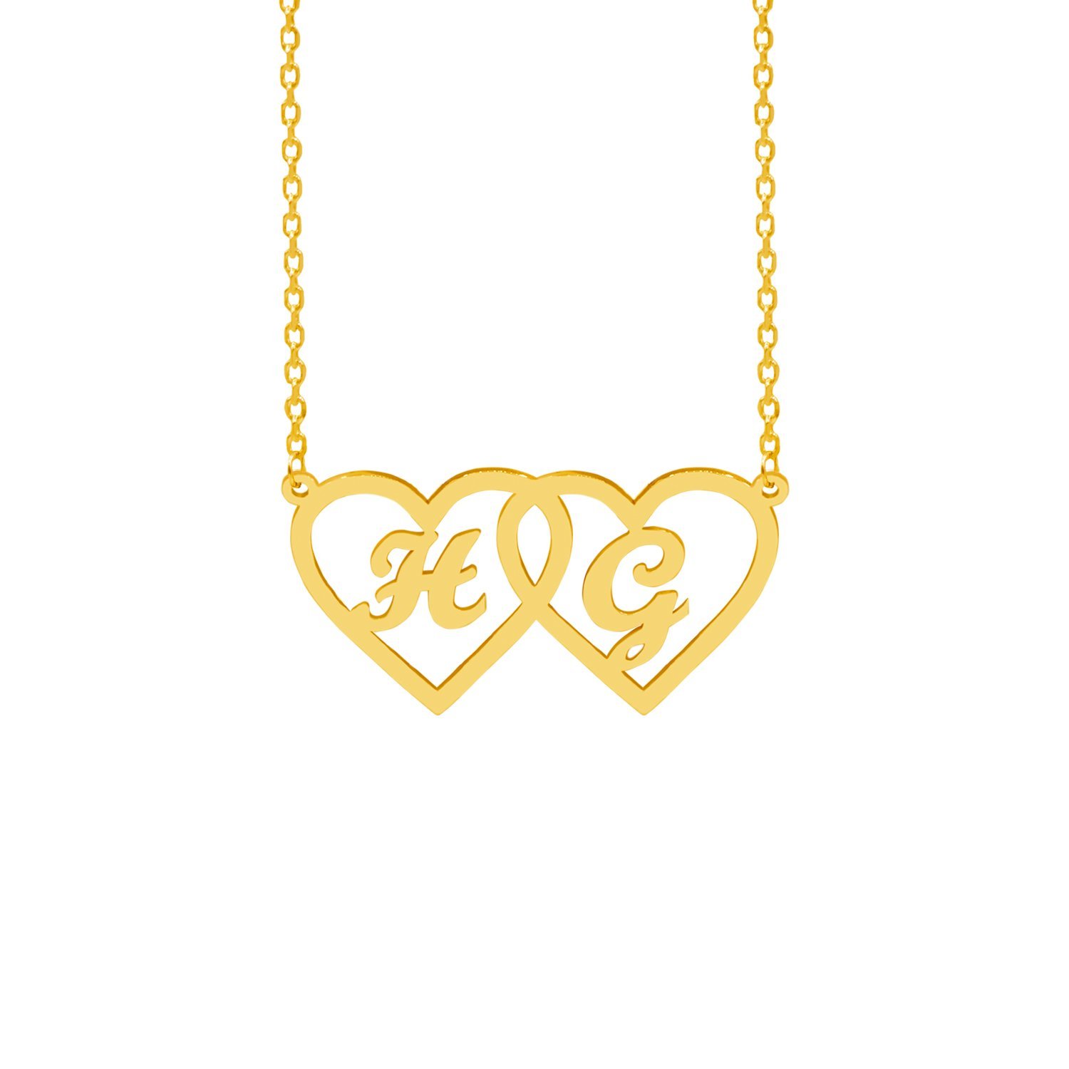 Gümüş Özel Tasarım Çift Kalp Harfli Kolye