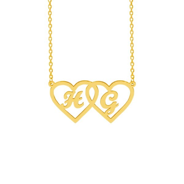 Gümüş Özel Tasarım Çift Kalp Harfli Kolye