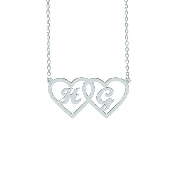 Gümüş Özel Tasarım Çift Kalp Harfli Kolye