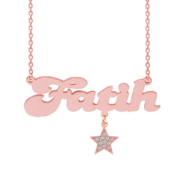 Gümüş Beyaz Taşlı Yıldız Sallantılı İsimli Kolye