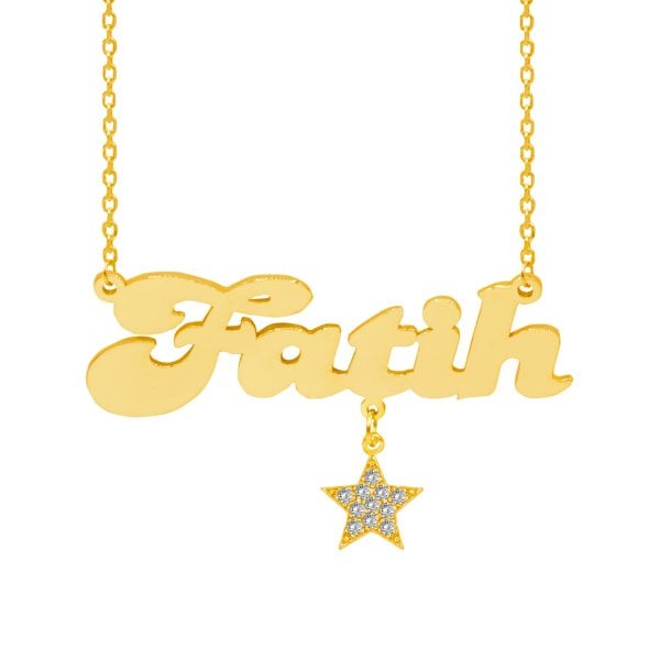 Gümüş Beyaz Taşlı Yıldız Sallantılı İsimli Kolye