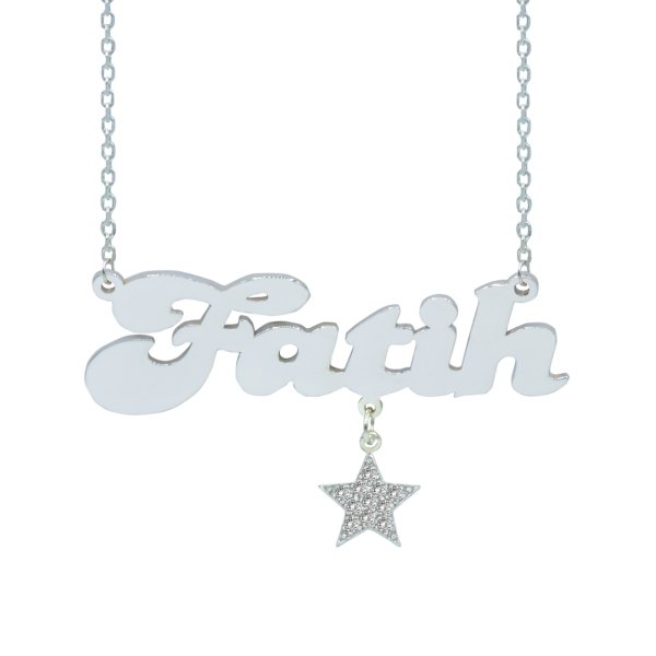 Gümüş Beyaz Taşlı Yıldız Sallantılı İsimli Kolye
