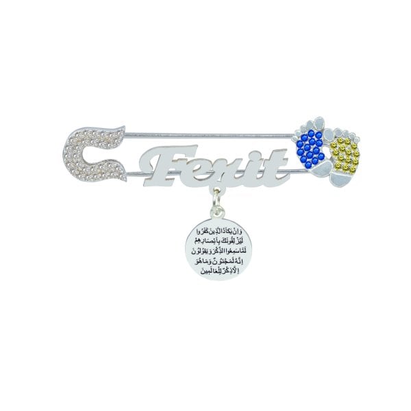 Gümüş Sarı Lacivert Patikli İsimli Bebek İğnesi