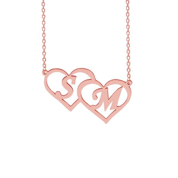 Gümüş Özel Tasarım 2 Kalpli Harfli Kolye