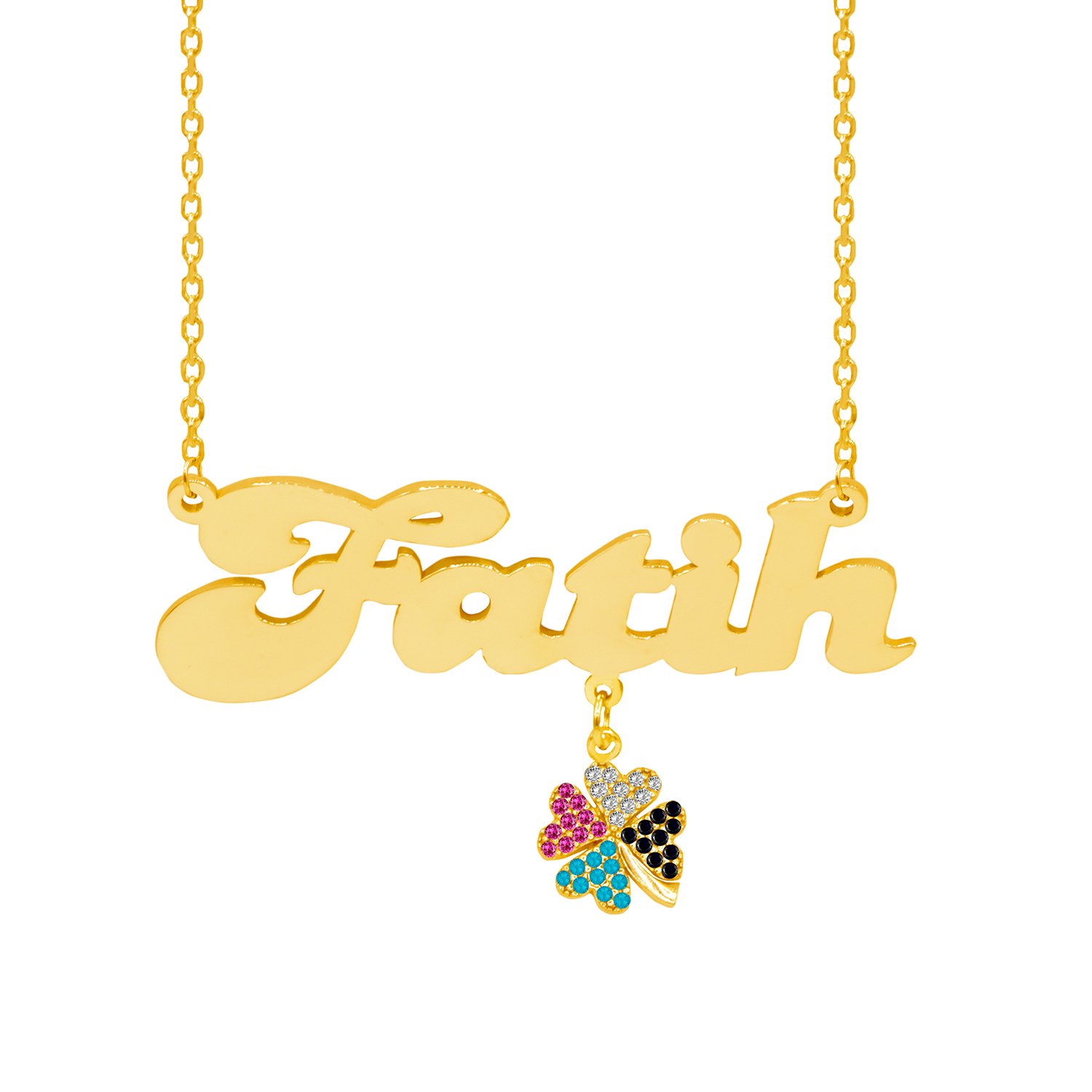 Gümüş Kalpli Yonca Sallantılı İsimli Kolye