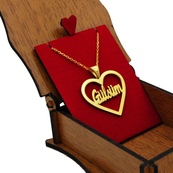 Gümüş Özel Tasarım Kalpli Tek İsimli Kolye