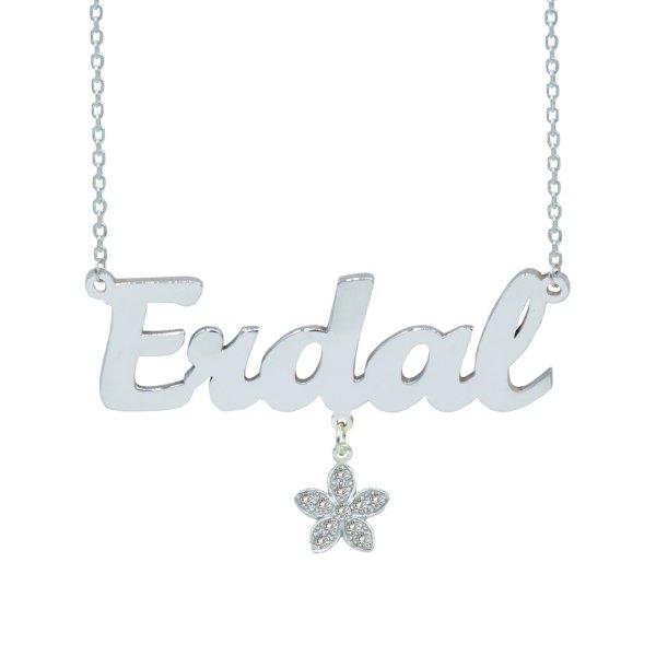 Gümüş Taşlı Papatya Sallantılı İsimli Kolye