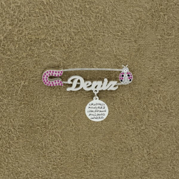 Gümüş Uğur Böcekli İsimli Bebek Nazar İğne