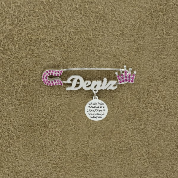 Gümüş Nazar Dualı Taçlı İsimli Bebek İğnesi