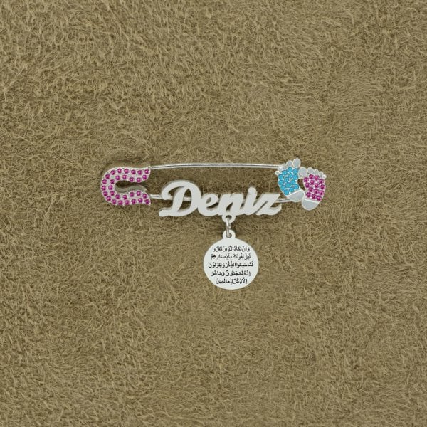 Gümüş Nazar Duası Patikli İsimli Bebek İğnesi