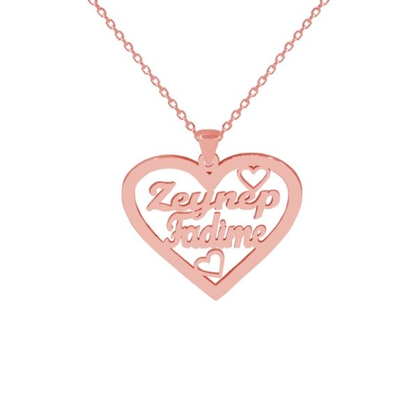 Gümüş Özel Tasarım Kalpli İki İsimli Kolye