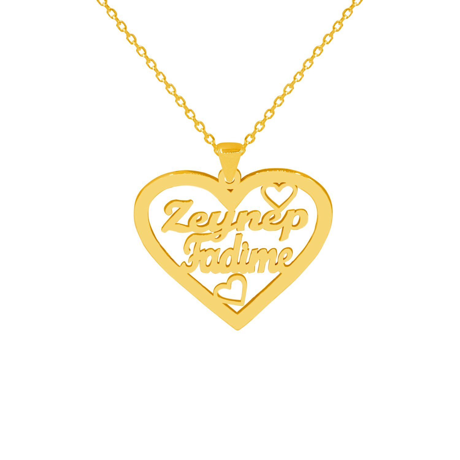 Gümüş Özel Tasarım Kalpli İki İsimli Kolye