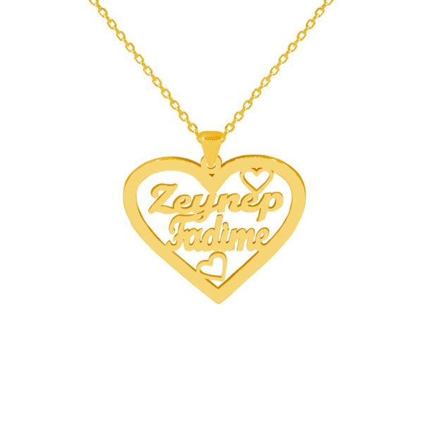 Gümüş Özel Tasarım Kalpli İki İsimli Kolye