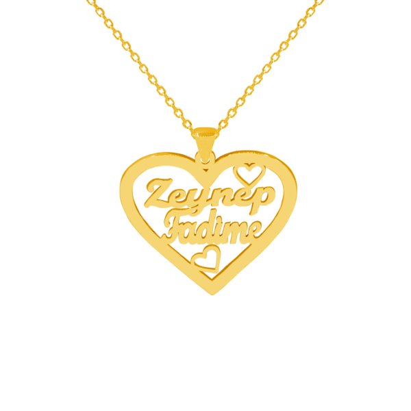 Gümüş Özel Tasarım Kalpli İki İsimli Kolye