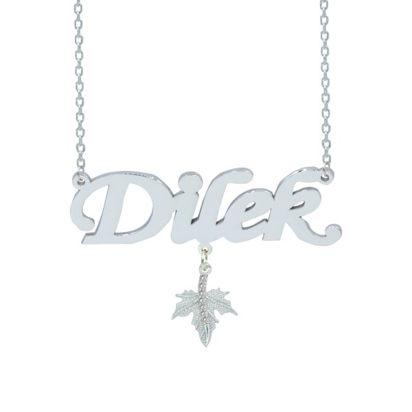 Gümüş Yaprak Sallantılı İsimli Kolye