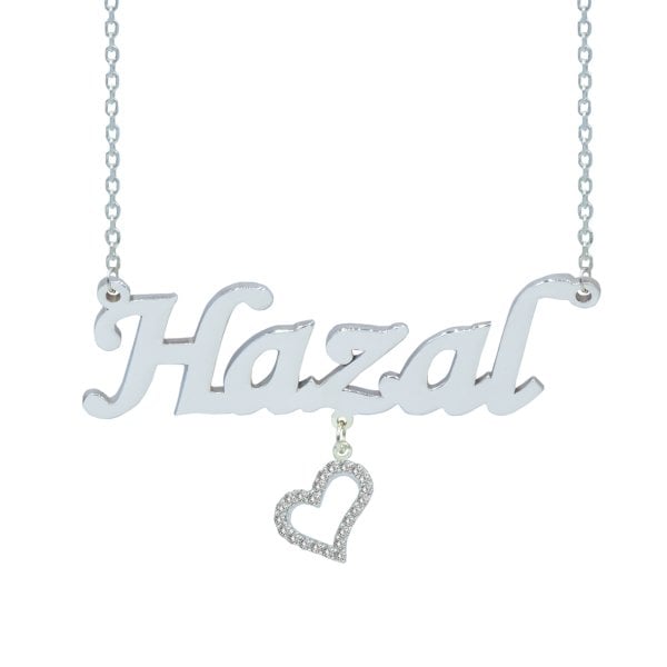 Gümüş Taşlı Kalp Sallantılı İsimli Kolye